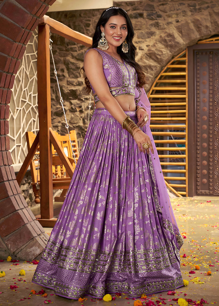Buy Now Lavender Dola Silk Jacquard Festive Party Lehenga Choli Online in USA, UK, Canada, France, Italy, Germany, Australia & Worldwide at Empress Clothing.