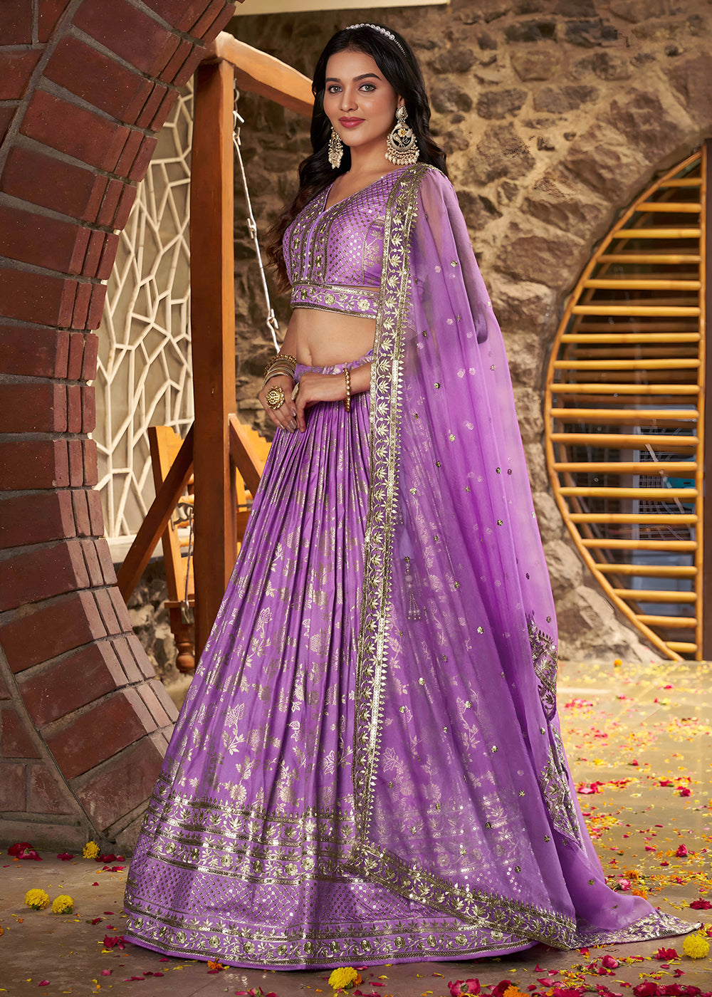Buy Now Lavender Dola Silk Jacquard Festive Party Lehenga Choli Online in USA, UK, Canada, France, Italy, Germany, Australia & Worldwide at Empress Clothing.