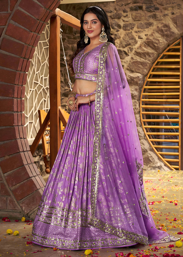 Buy Now Lavender Dola Silk Jacquard Festive Party Lehenga Choli Online in USA, UK, Canada, France, Italy, Germany, Australia & Worldwide at Empress Clothing.