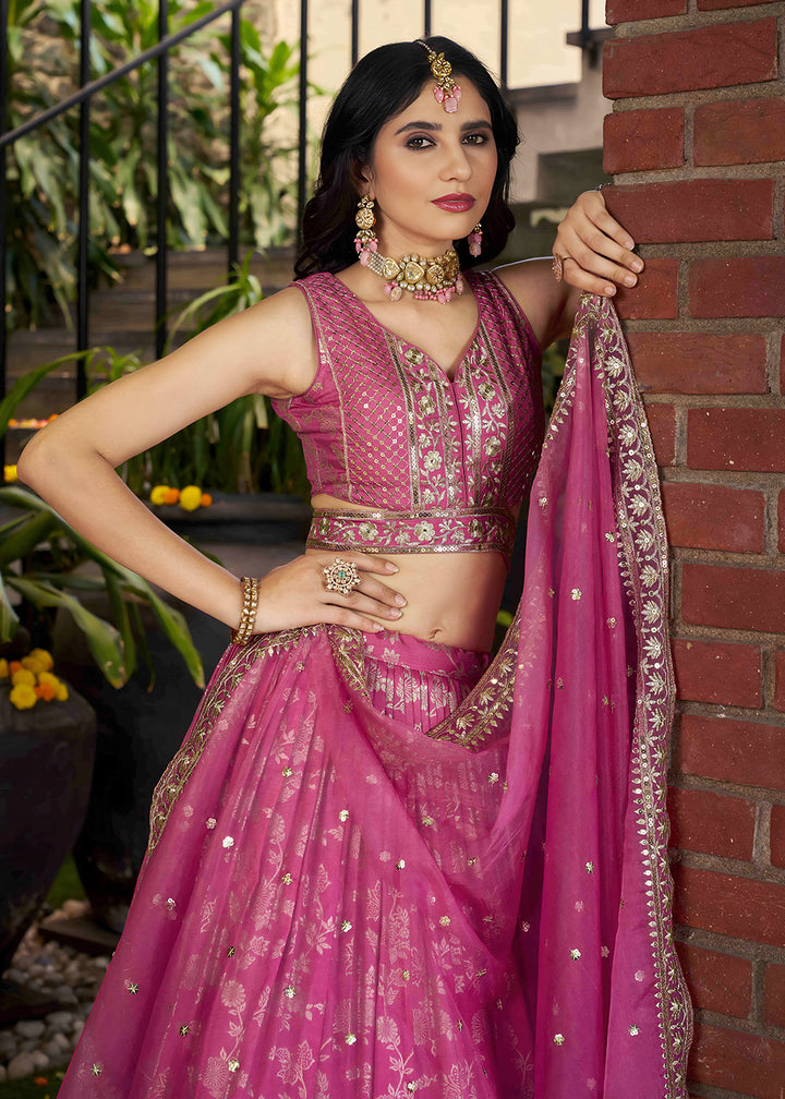 Buy Now Pink Dola Silk Jacquard Festive Party Lehenga Choli Online in USA, UK, Canada, France, Italy, Germany, Australia, UAE & Worldwide at Empress Clothing.