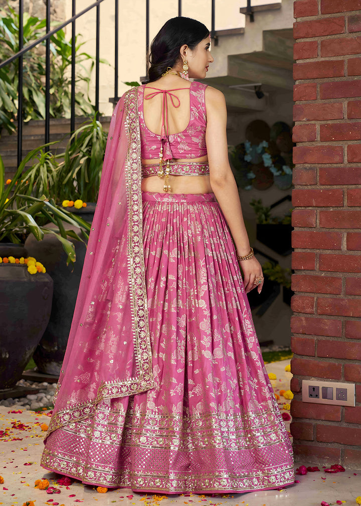 Buy Now Pink Dola Silk Jacquard Festive Party Lehenga Choli Online in USA, UK, Canada, France, Italy, Germany, Australia, UAE & Worldwide at Empress Clothing.