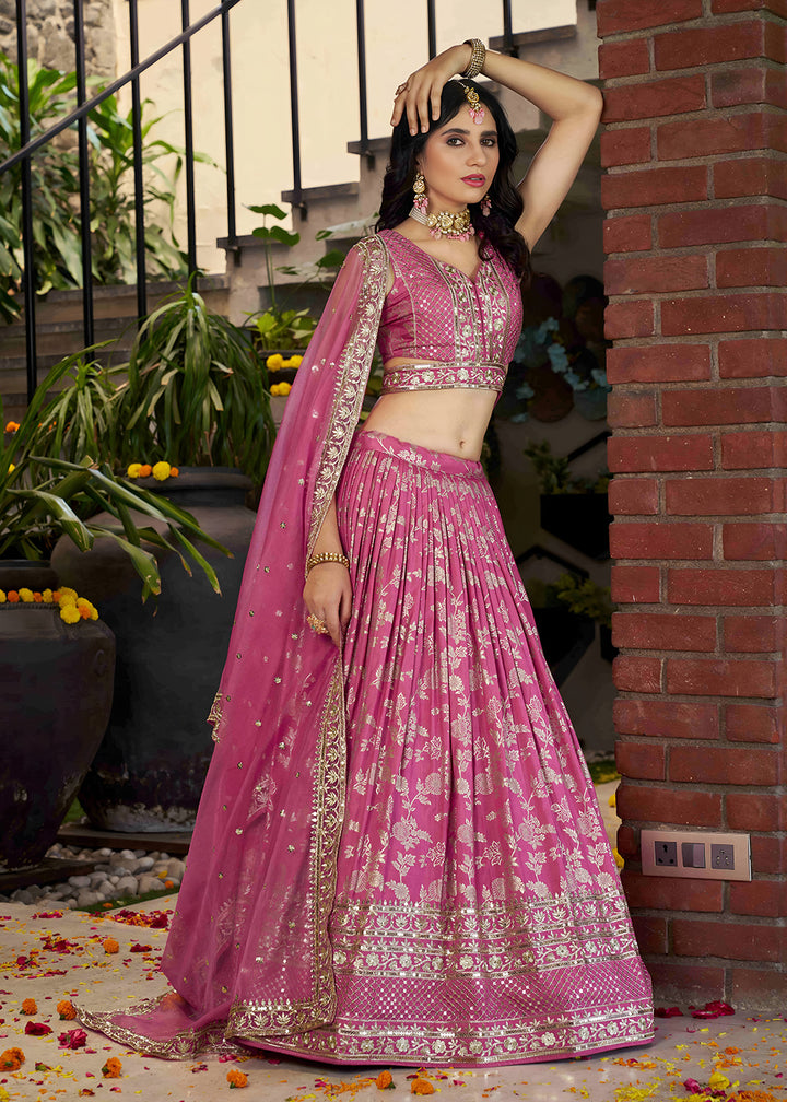 Buy Now Pink Dola Silk Jacquard Festive Party Lehenga Choli Online in USA, UK, Canada, France, Italy, Germany, Australia, UAE & Worldwide at Empress Clothing.