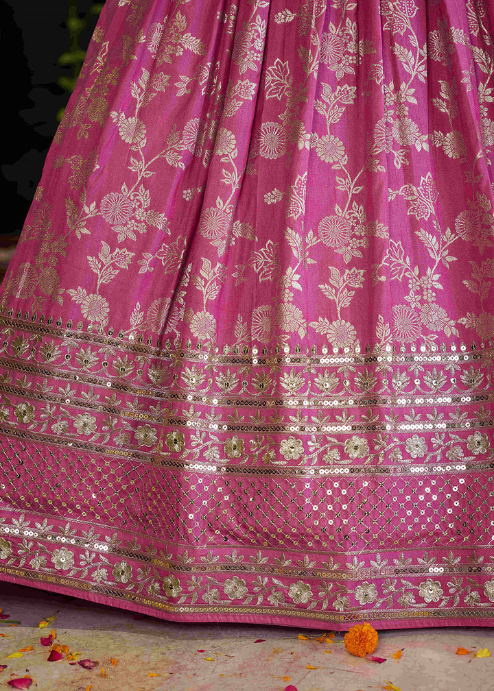 Buy Now Pink Dola Silk Jacquard Festive Party Lehenga Choli Online in USA, UK, Canada, France, Italy, Germany, Australia, UAE & Worldwide at Empress Clothing.