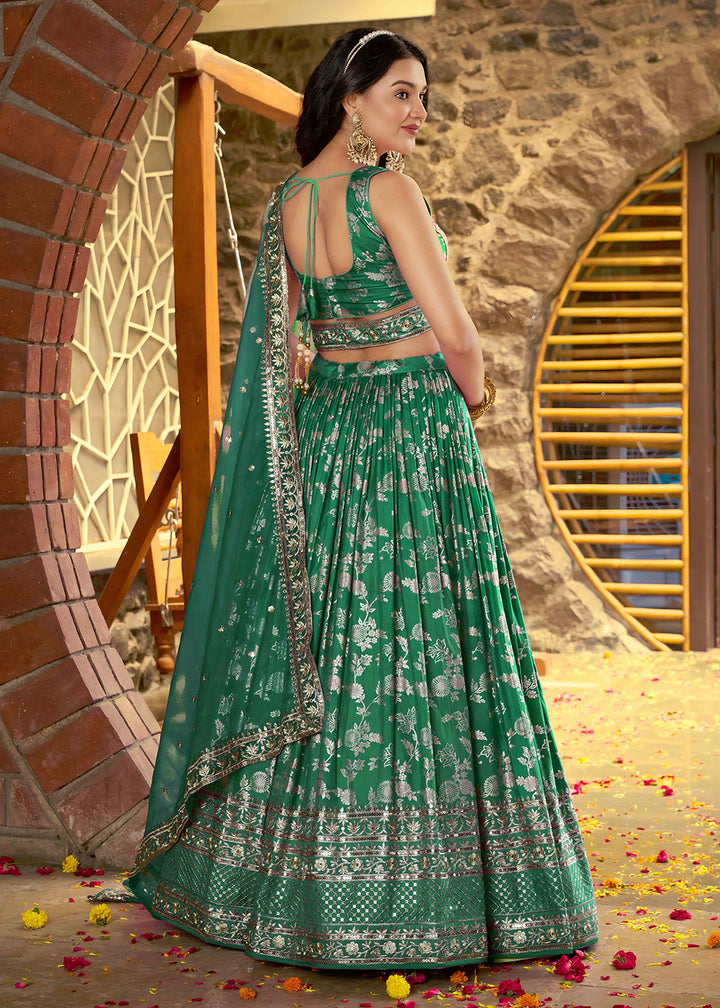 Buy Now Rama Dola Silk Jacquard Festive Party Lehenga Choli Online in USA, UK, Canada, France, Italy, Germany, Australia, UAE & Worldwide at Empress Clothing.