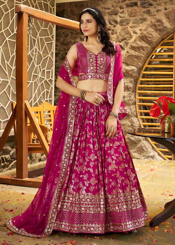 Buy Now Rani Dola Silk Jacquard Festive Party Lehenga Choli Online in USA, UK, Canada, France, Italy, Germany, Australia, UAE & Worldwide at Empress Clothing.