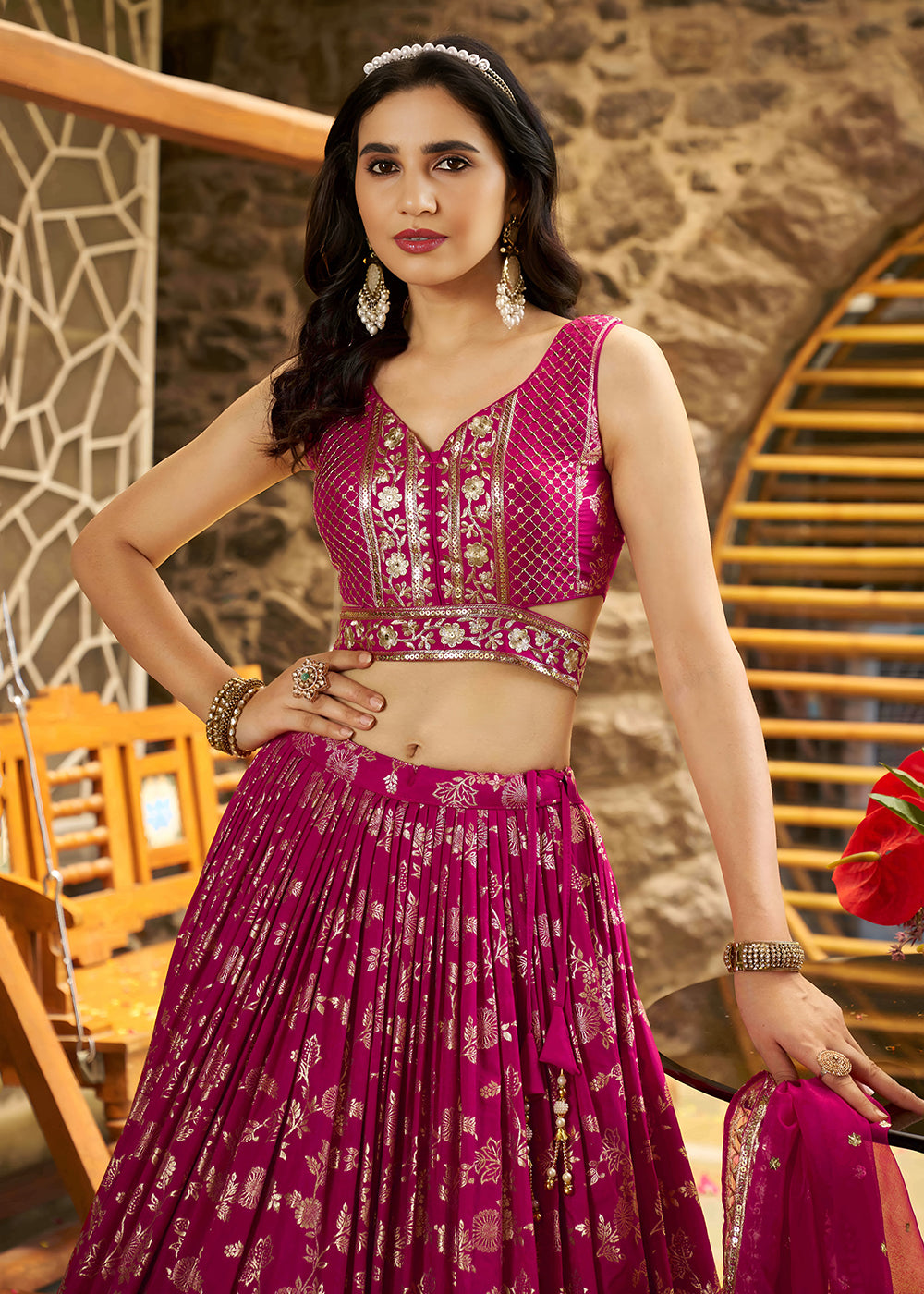 Buy Now Rani Dola Silk Jacquard Festive Party Lehenga Choli Online in USA, UK, Canada, France, Italy, Germany, Australia, UAE & Worldwide at Empress Clothing.