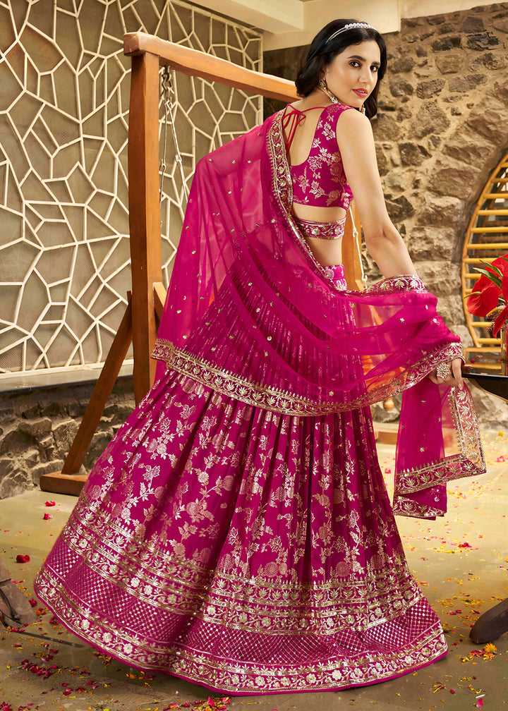 Buy Now Rani Dola Silk Jacquard Festive Party Lehenga Choli Online in USA, UK, Canada, France, Italy, Germany, Australia, UAE & Worldwide at Empress Clothing.