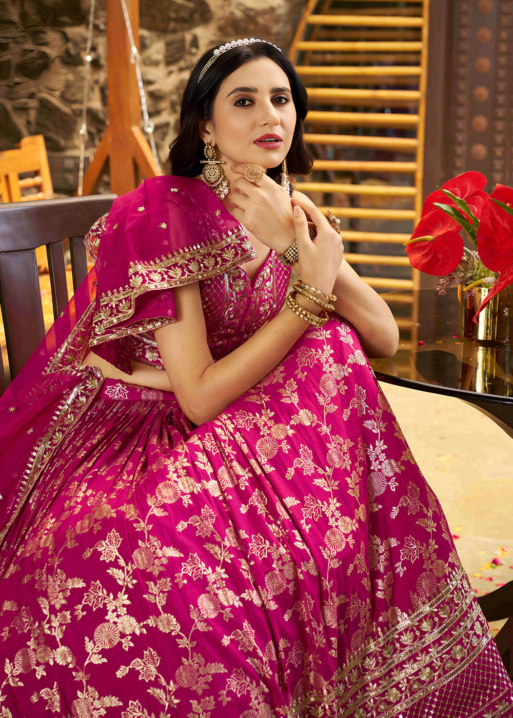 Buy Now Rani Dola Silk Jacquard Festive Party Lehenga Choli Online in USA, UK, Canada, France, Italy, Germany, Australia, UAE & Worldwide at Empress Clothing.