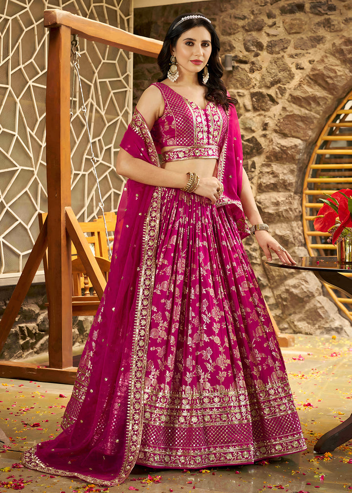 Buy Now Rani Dola Silk Jacquard Festive Party Lehenga Choli Online in USA, UK, Canada, France, Italy, Germany, Australia, UAE & Worldwide at Empress Clothing.