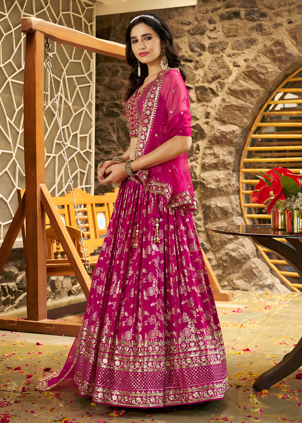 Buy Now Rani Dola Silk Jacquard Festive Party Lehenga Choli Online in USA, UK, Canada, France, Italy, Germany, Australia, UAE & Worldwide at Empress Clothing.