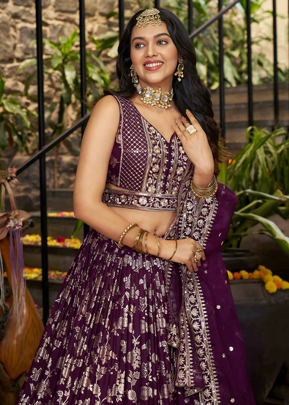 Buy Now Wine Dola Silk Jacquard Festive Party Lehenga Choli Online in USA, UK, Canada, France, Italy, Germany, Australia, UAE & Worldwide at Empress Clothing.