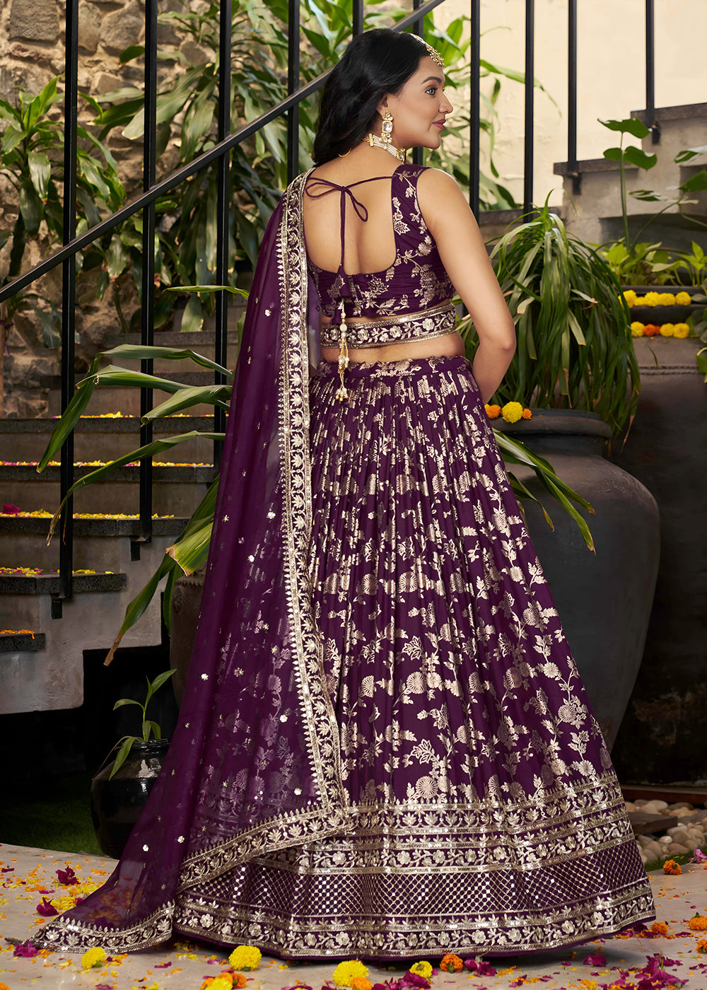 Buy Now Wine Dola Silk Jacquard Festive Party Lehenga Choli Online in USA, UK, Canada, France, Italy, Germany, Australia, UAE & Worldwide at Empress Clothing.
