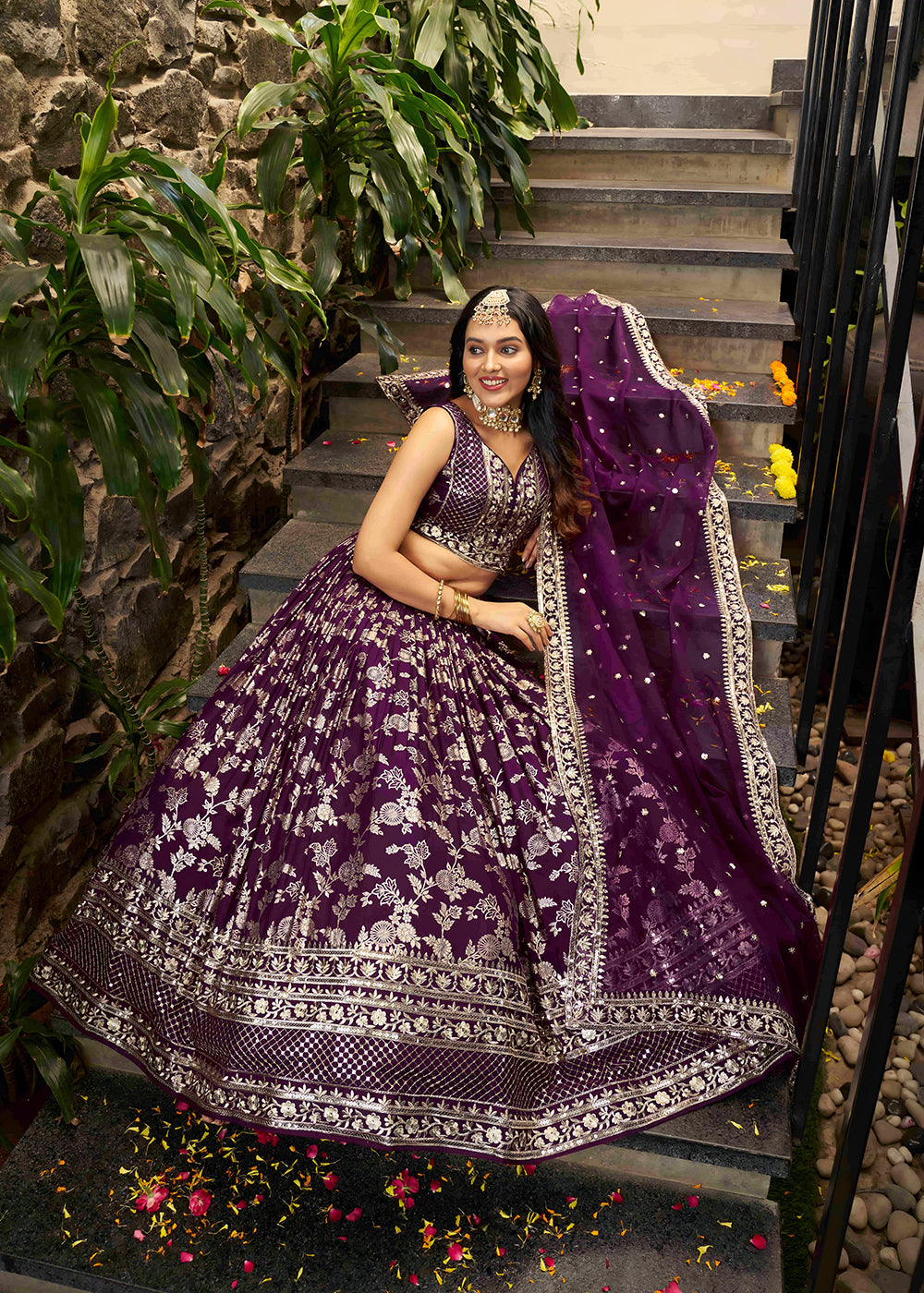 Buy Now Wine Dola Silk Jacquard Festive Party Lehenga Choli Online in USA, UK, Canada, France, Italy, Germany, Australia, UAE & Worldwide at Empress Clothing.