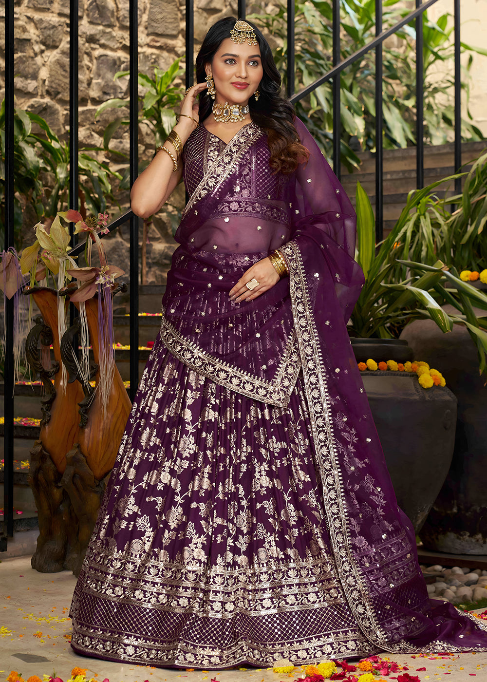 Buy Now Wine Dola Silk Jacquard Festive Party Lehenga Choli Online in USA, UK, Canada, France, Italy, Germany, Australia, UAE & Worldwide at Empress Clothing.
