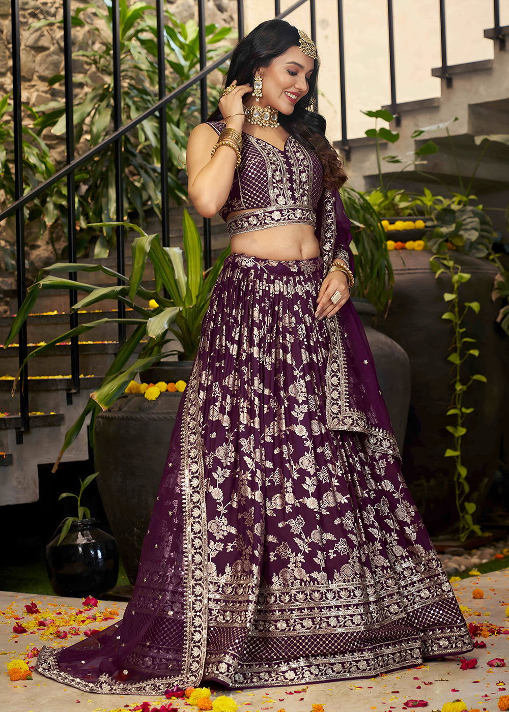 Buy Now Wine Dola Silk Jacquard Festive Party Lehenga Choli Online in USA, UK, Canada, France, Italy, Germany, Australia, UAE & Worldwide at Empress Clothing.