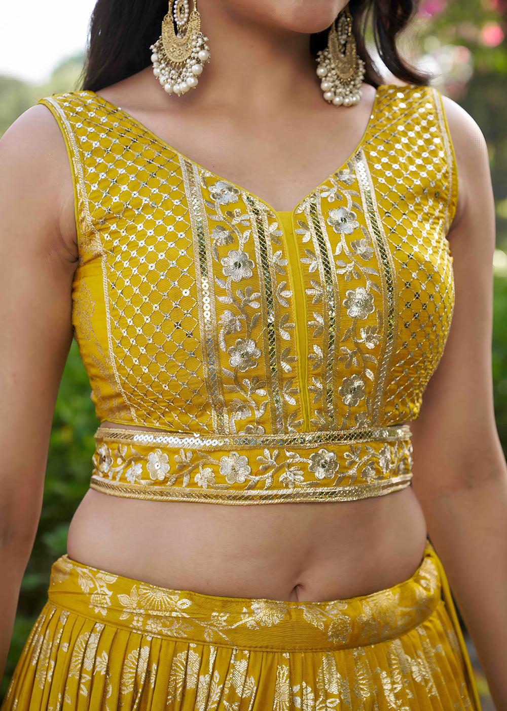 Buy Now Yellow Dola Silk Jacquard Festive Party Lehenga Choli Online in USA, UK, Canada, France, Italy, Germany, Australia, UAE & Worldwide at Empress Clothing.