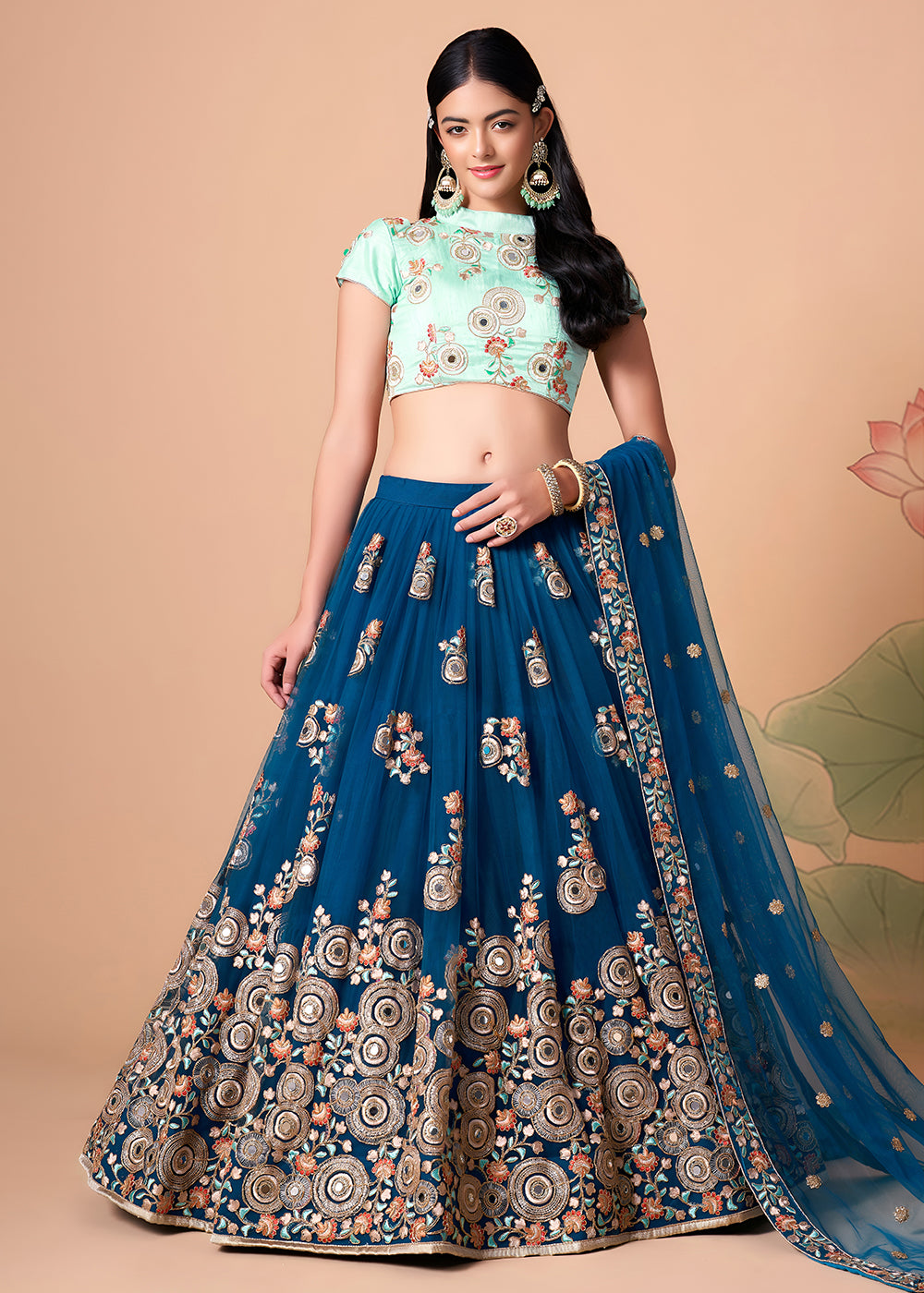 Shop Now Blue &amp; Sky Stylish Embroidered A Line Lehenga Choli Online in USA, UK, Canada, France, Germany, Spain, Austria, Sweden, UAE &amp; Worldwide at Empress.