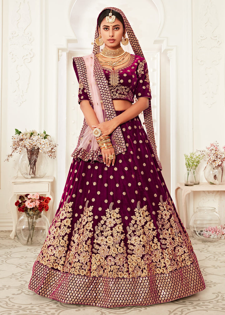 Buy Now Trendy Purple Velvet Embroidered Wedding Lehenga Choli Online in USA, UK, Canada & Worldwide at Empress Clothing. 