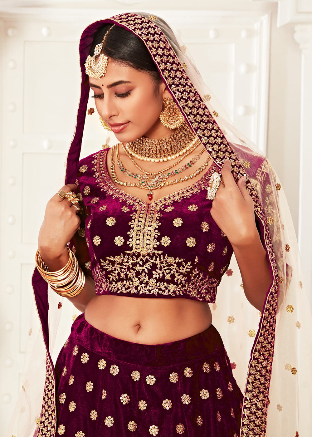 Buy Now Trendy Purple Velvet Embroidered Wedding Lehenga Choli Online in USA, UK, Canada & Worldwide at Empress Clothing. 