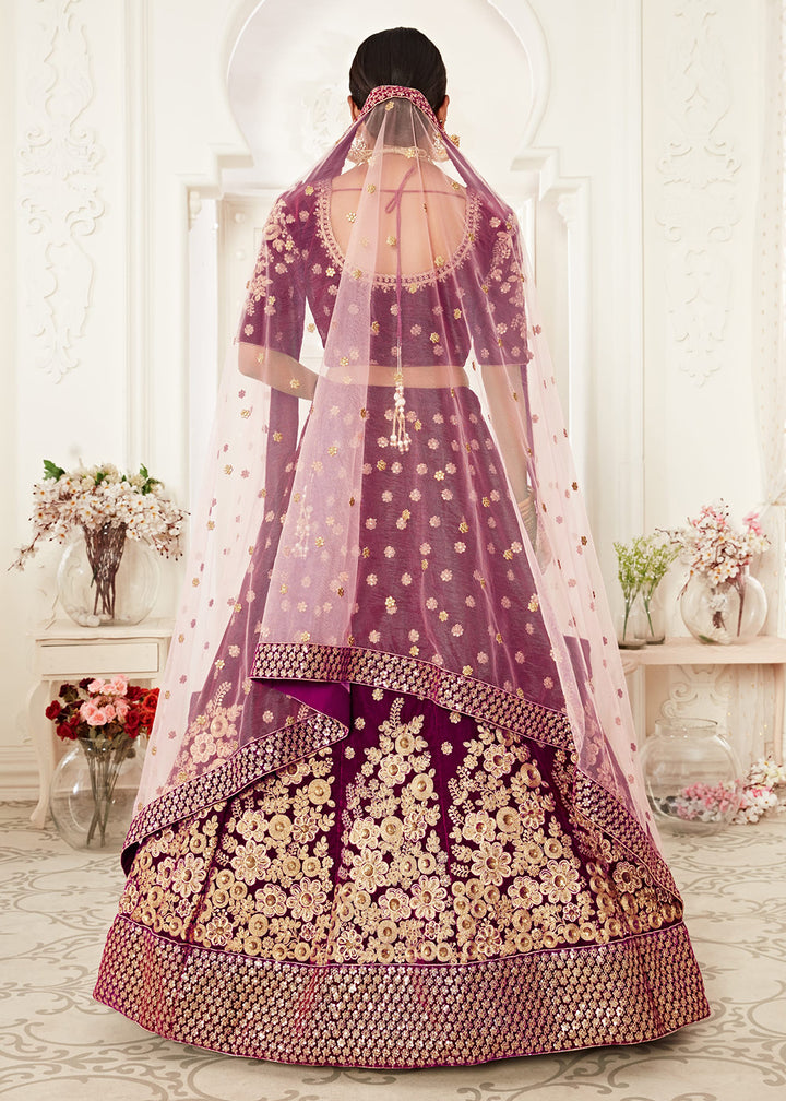 Buy Now Trendy Purple Velvet Embroidered Wedding Lehenga Choli Online in USA, UK, Canada & Worldwide at Empress Clothing. 