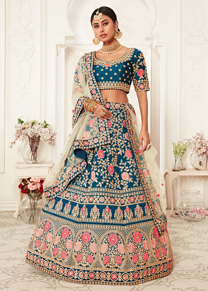 Buy Now Trendy Blue Silk Embroidered Wedding Lehenga Choli Online in USA, UK, Canada & Worldwide at Empress Clothing. 