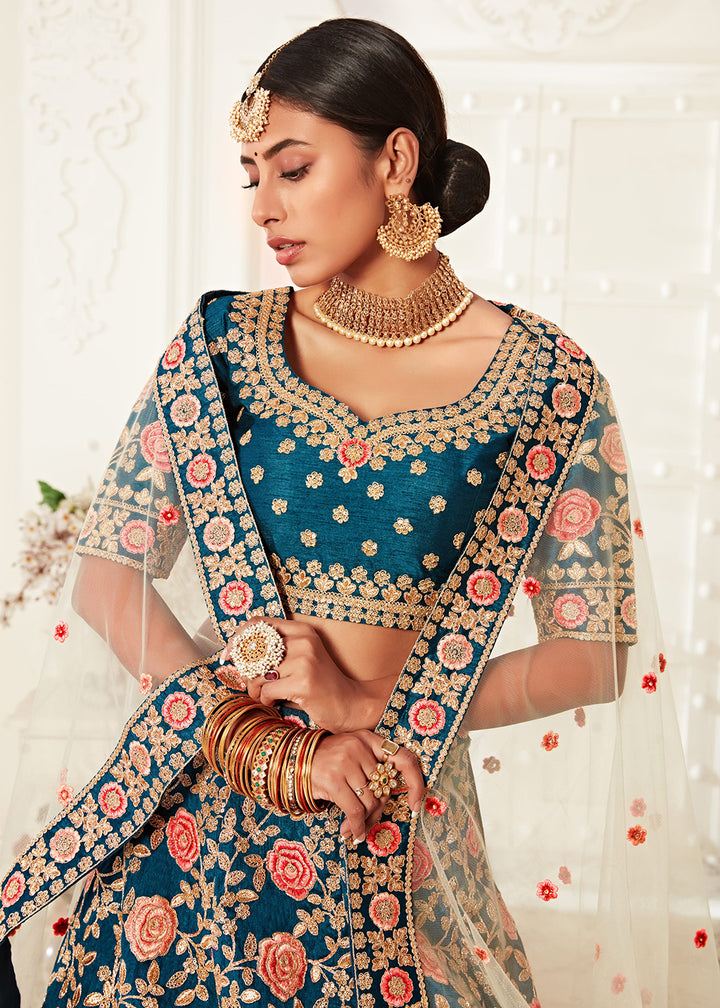 Buy Now Trendy Blue Silk Embroidered Wedding Lehenga Choli Online in USA, UK, Canada & Worldwide at Empress Clothing. 