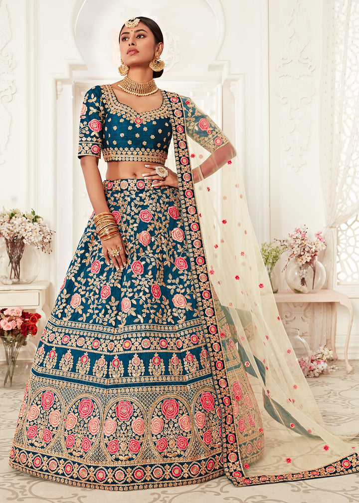 Buy Now Trendy Blue Silk Embroidered Wedding Lehenga Choli Online in USA, UK, Canada & Worldwide at Empress Clothing. 