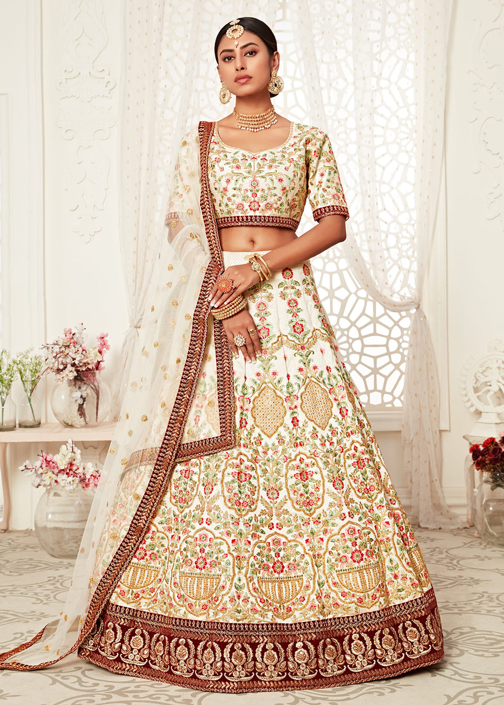 Buy Now Trendy Off White Silk Embroidered Wedding Lehenga Choli Online in USA, UK, Canada & Worldwide at Empress Clothing. 