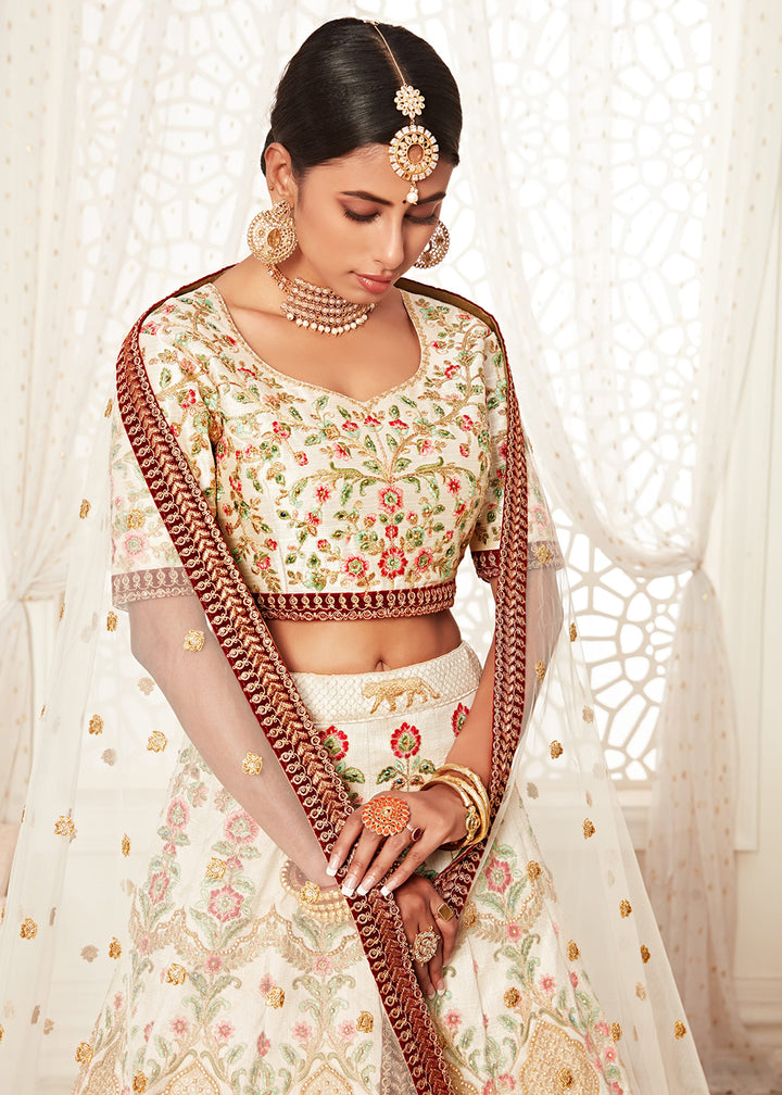 Buy Now Trendy Off White Silk Embroidered Wedding Lehenga Choli Online in USA, UK, Canada & Worldwide at Empress Clothing. 