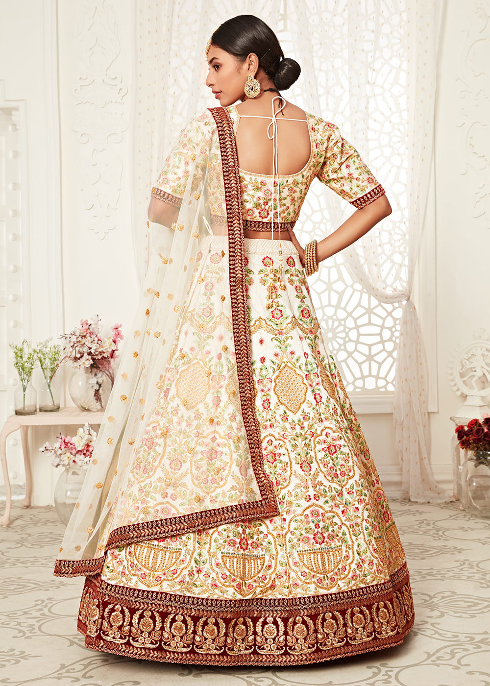 Buy Now Trendy Off White Silk Embroidered Wedding Lehenga Choli Online in USA, UK, Canada & Worldwide at Empress Clothing. 