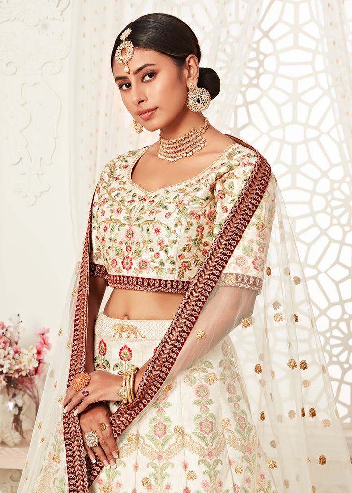 Buy Now Trendy Off White Silk Embroidered Wedding Lehenga Choli Online in USA, UK, Canada & Worldwide at Empress Clothing. 