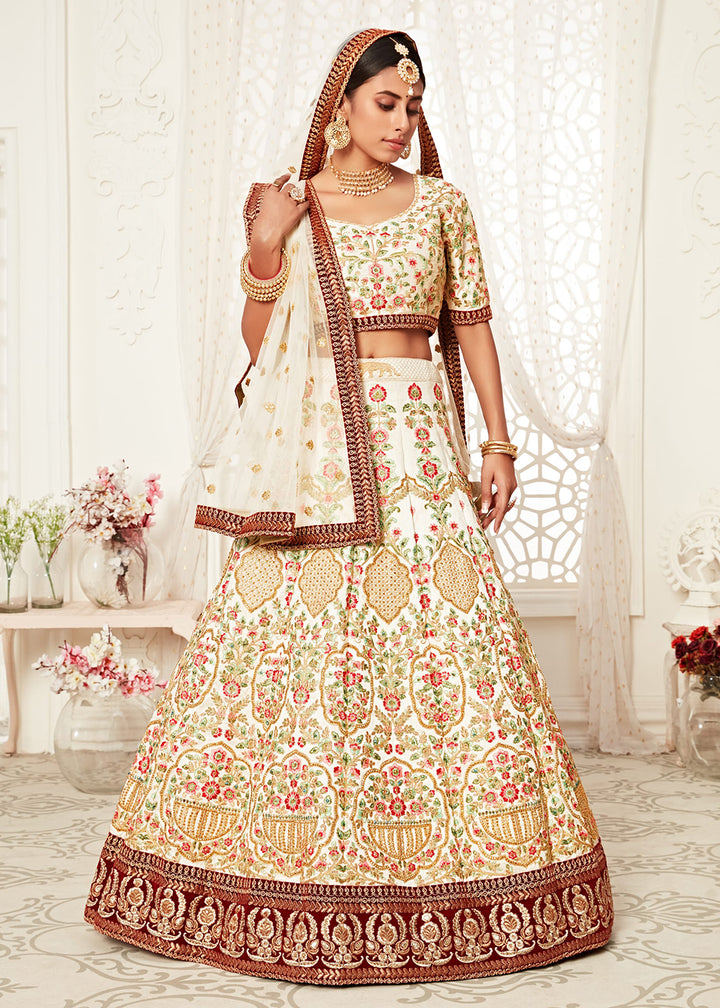 Buy Now Trendy Off White Silk Embroidered Wedding Lehenga Choli Online in USA, UK, Canada & Worldwide at Empress Clothing. 