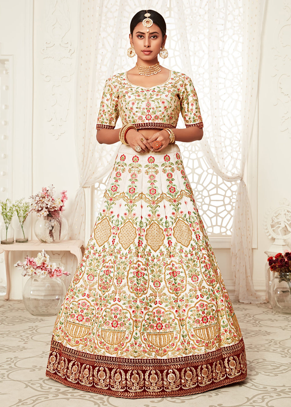 Buy Now Trendy Off White Silk Embroidered Wedding Lehenga Choli Online in USA, UK, Canada & Worldwide at Empress Clothing. 