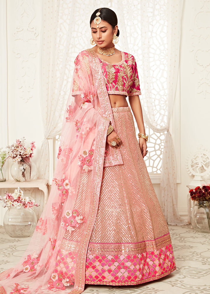 Buy Now Trendy Pink Net Embroidered Wedding Lehenga Choli Online in USA, UK, Canada & Worldwide at Empress Clothing. 