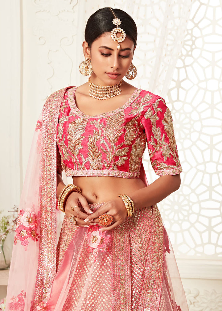 Buy Now Trendy Pink Net Embroidered Wedding Lehenga Choli Online in USA, UK, Canada & Worldwide at Empress Clothing. 