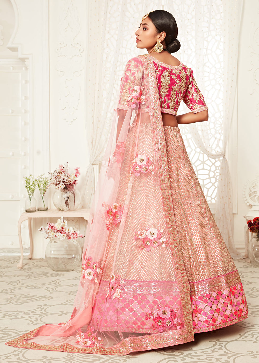 Buy Now Trendy Pink Net Embroidered Wedding Lehenga Choli Online in USA, UK, Canada & Worldwide at Empress Clothing. 