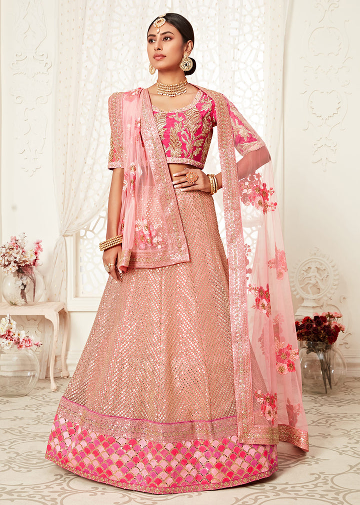 Buy Now Trendy Pink Net Embroidered Wedding Lehenga Choli Online in USA, UK, Canada & Worldwide at Empress Clothing. 