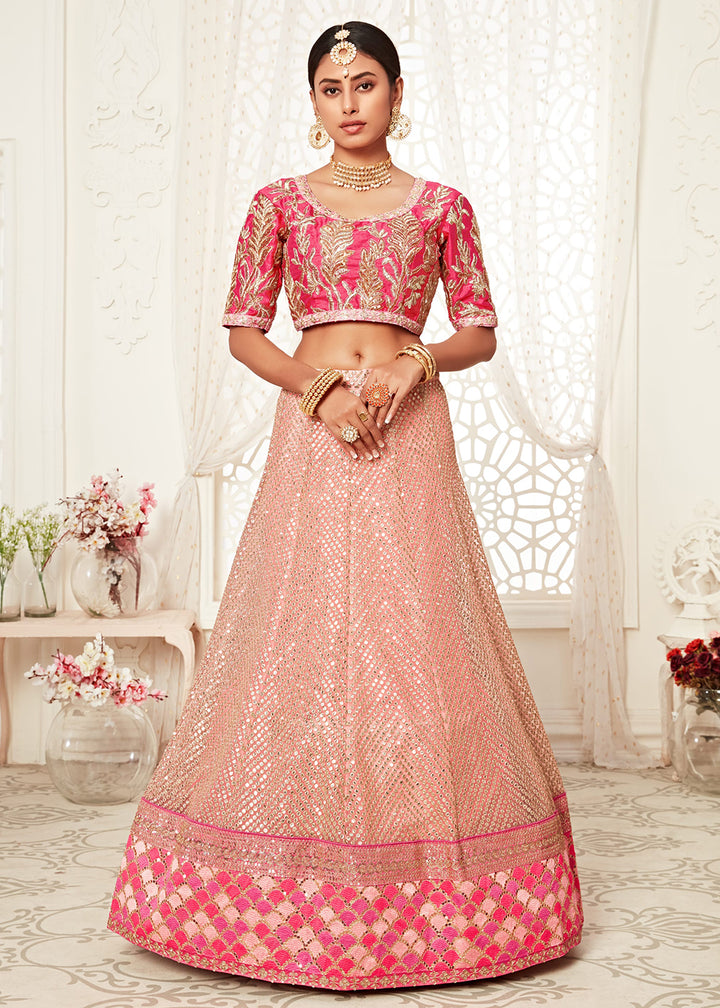 Buy Now Trendy Pink Net Embroidered Wedding Lehenga Choli Online in USA, UK, Canada & Worldwide at Empress Clothing. 