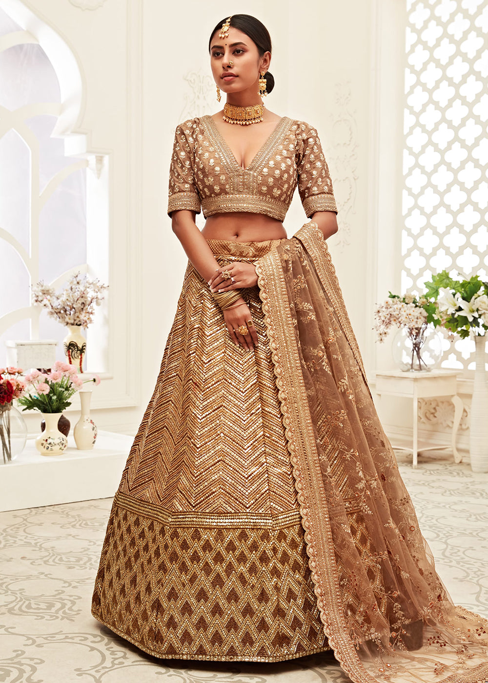 Buy Now Trendy Brown Silk Embroidered Wedding Lehenga Choli Online in USA, UK, Canada & Worldwide at Empress Clothing.