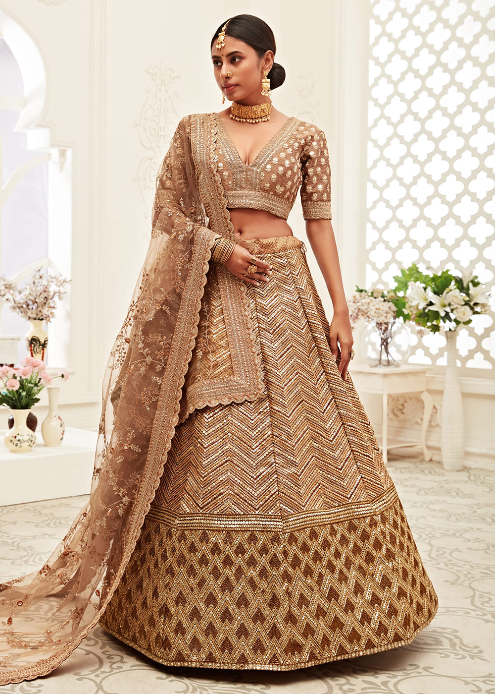 Buy Now Trendy Brown Silk Embroidered Wedding Lehenga Choli Online in USA, UK, Canada & Worldwide at Empress Clothing.