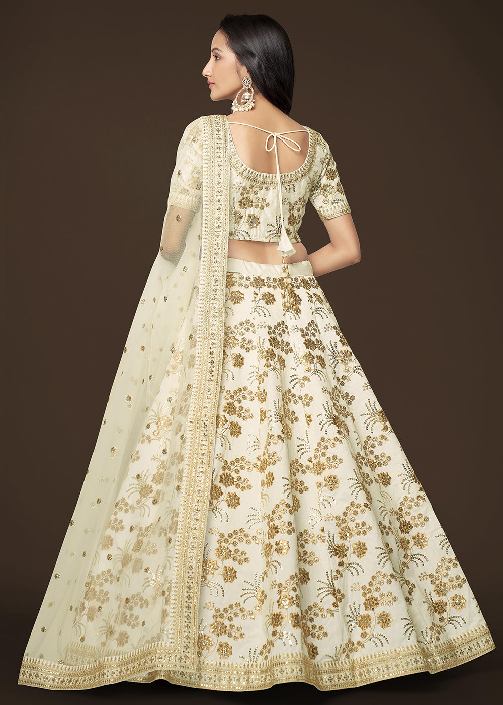 Buy Now Sequins & Zari Embroidered White Silk Designer Lehenga Choli Online in USA, UK, Canada & Worldwide at Empress Clothing.