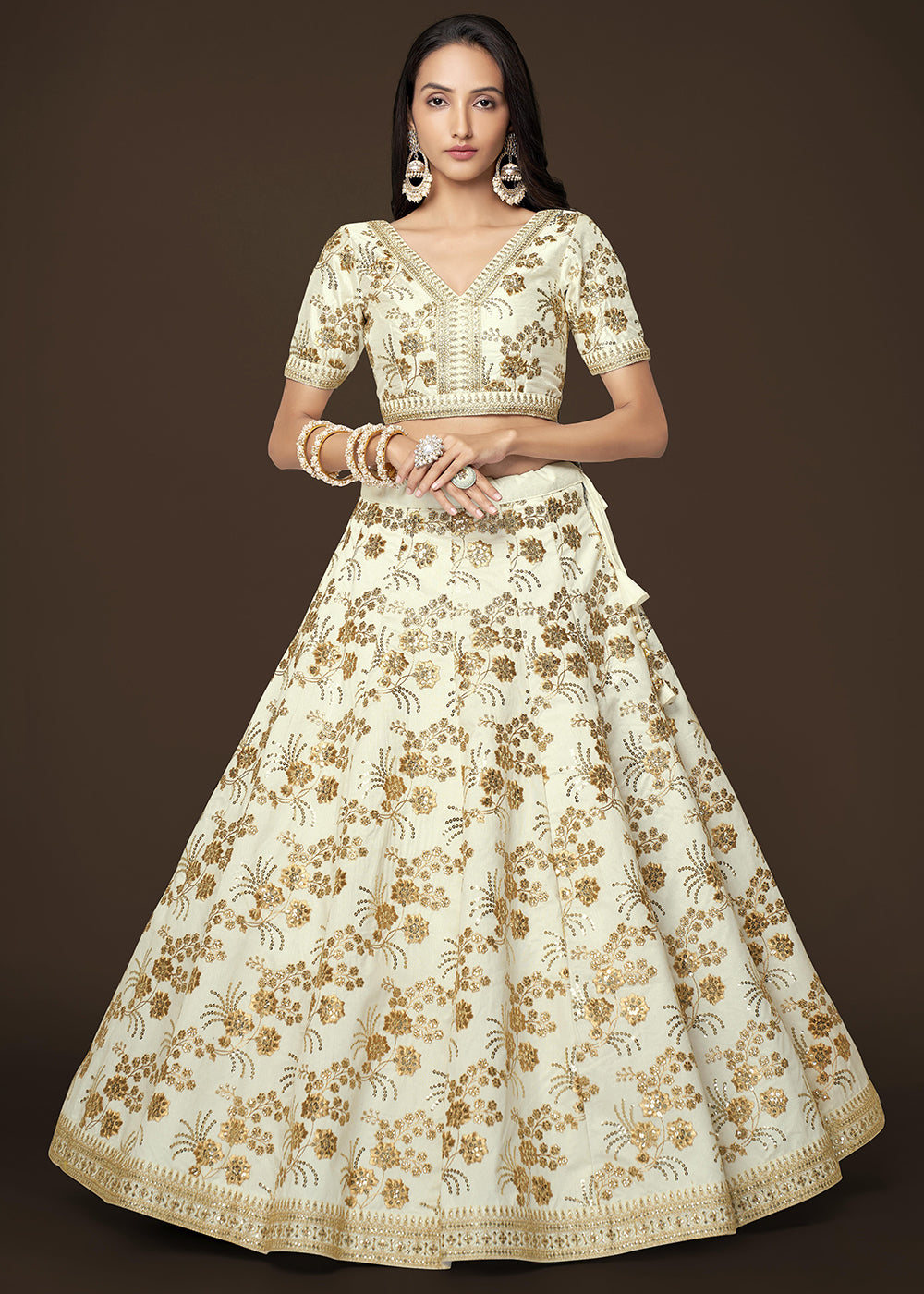 Buy Now Sequins & Zari Embroidered White Silk Designer Lehenga Choli Online in USA, UK, Canada & Worldwide at Empress Clothing.