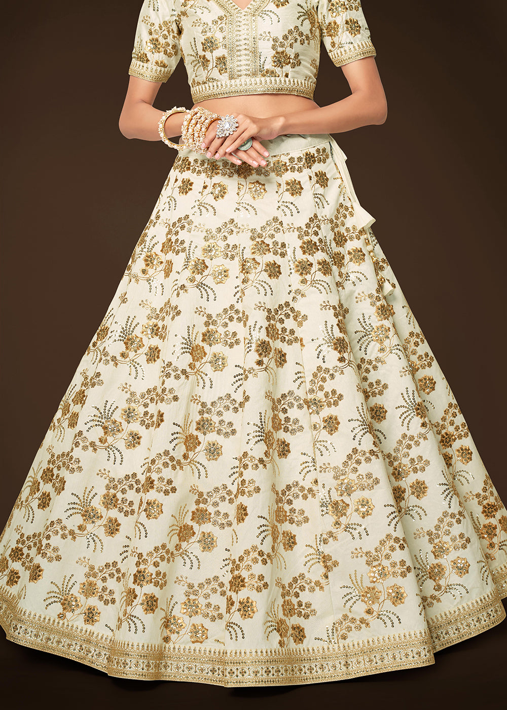 Sequins & Zari Embroidered White Silk Designer Lehenga Choli