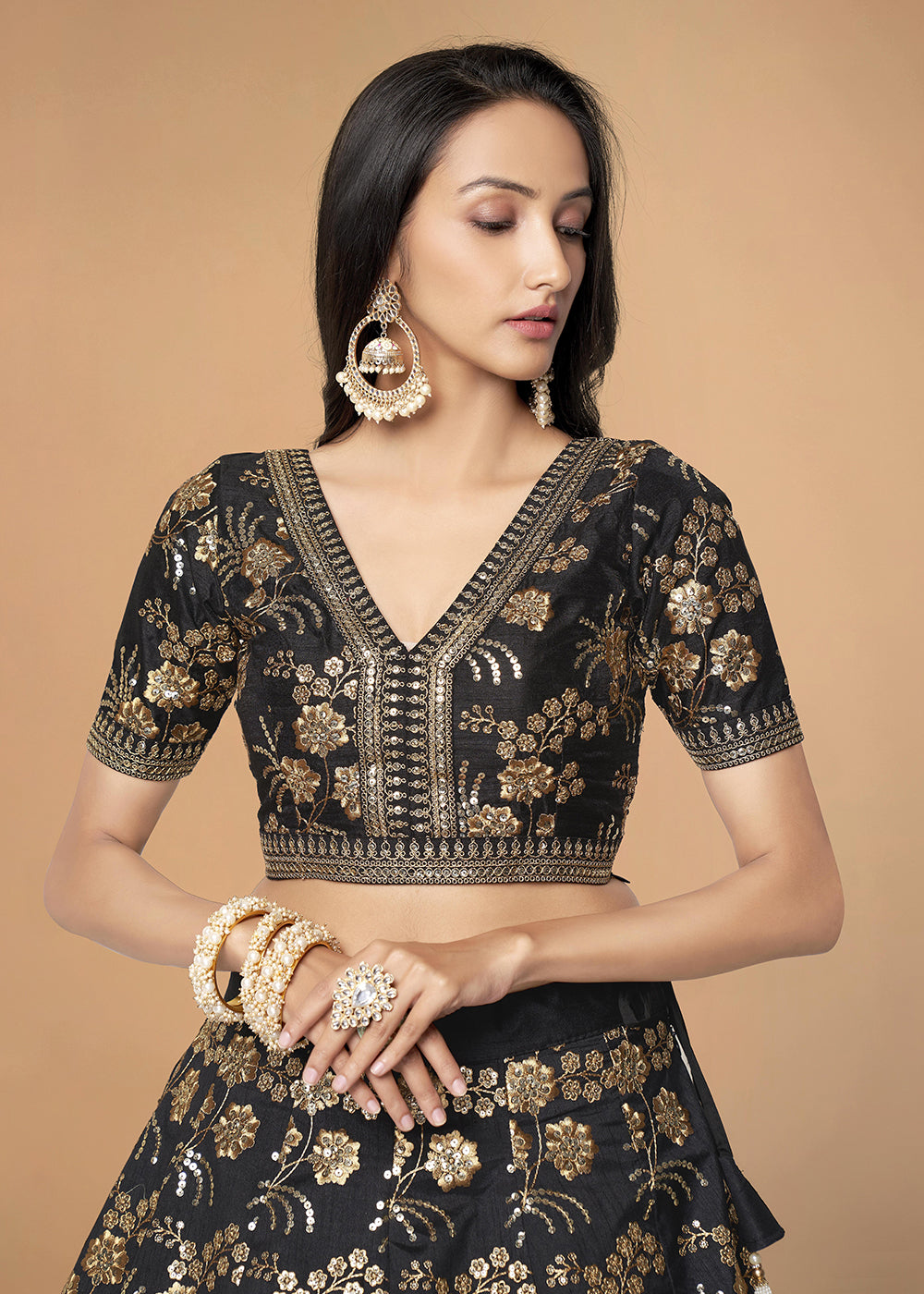 Buy Now Sequins & Zari Embroidered Black Silk Designer Lehenga Choli Online in USA, UK, Canada & Worldwide at Empress Clothing. 