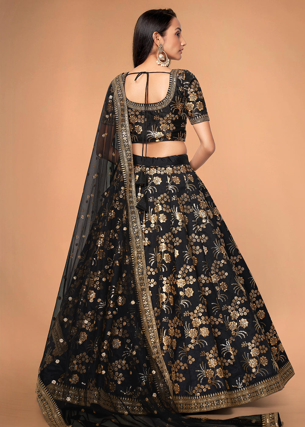 Buy Now Sequins & Zari Embroidered Black Silk Designer Lehenga Choli Online in USA, UK, Canada & Worldwide at Empress Clothing. 