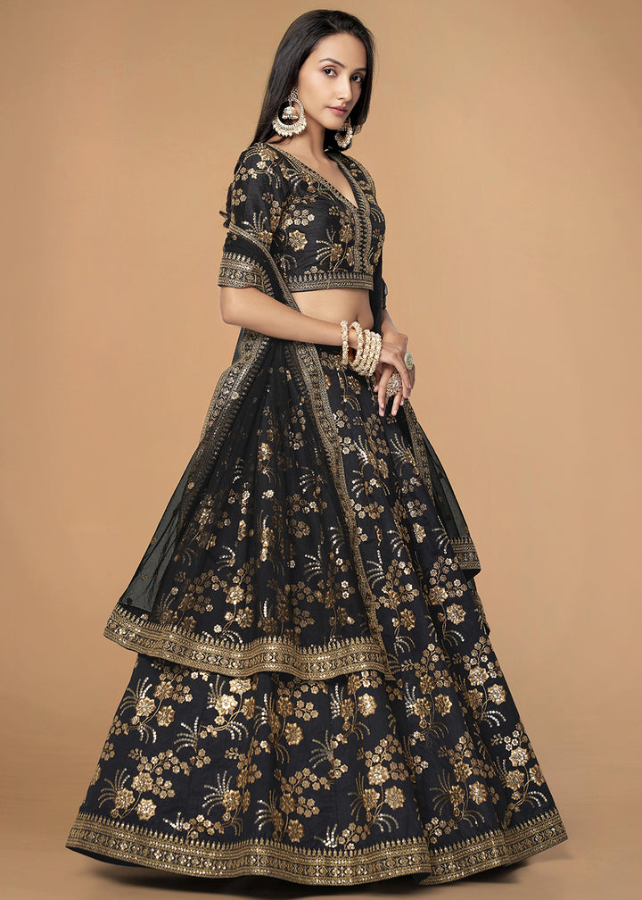 Buy Now Sequins & Zari Embroidered Black Silk Designer Lehenga Choli Online in USA, UK, Canada & Worldwide at Empress Clothing. 