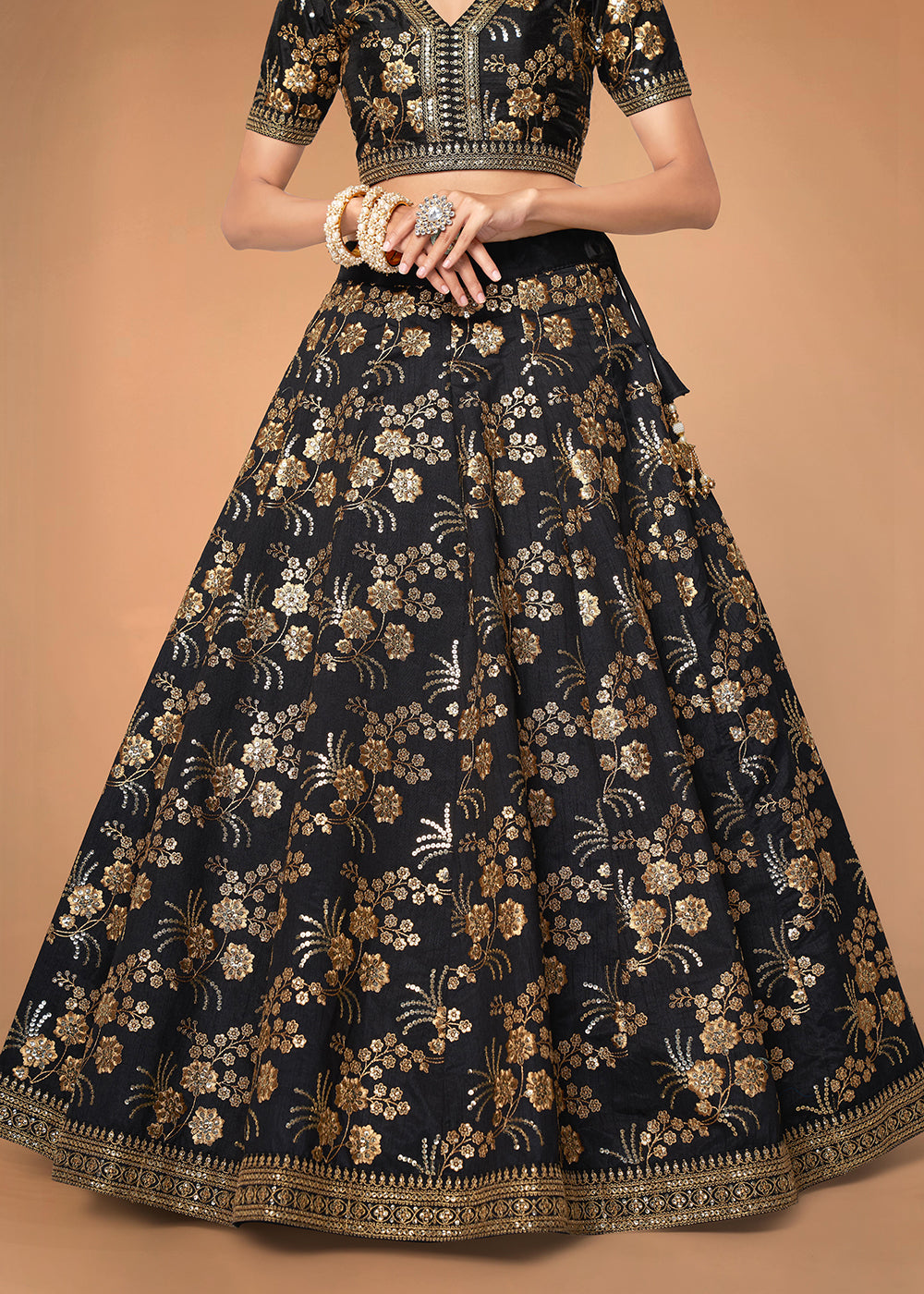 Buy Now Sequins & Zari Embroidered Black Silk Designer Lehenga Choli Online in USA, UK, Canada & Worldwide at Empress Clothing. 