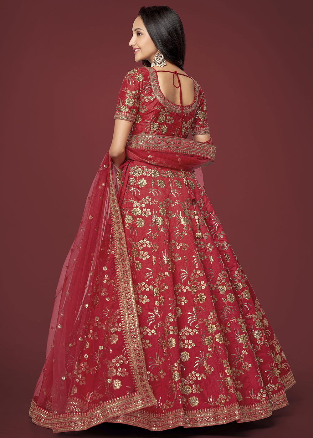 Buy Now Sequins & Zari Embroidered Red Silk Designer Lehenga Choli Online in USA, UK, Canada & Worldwide at Empress Clothing.