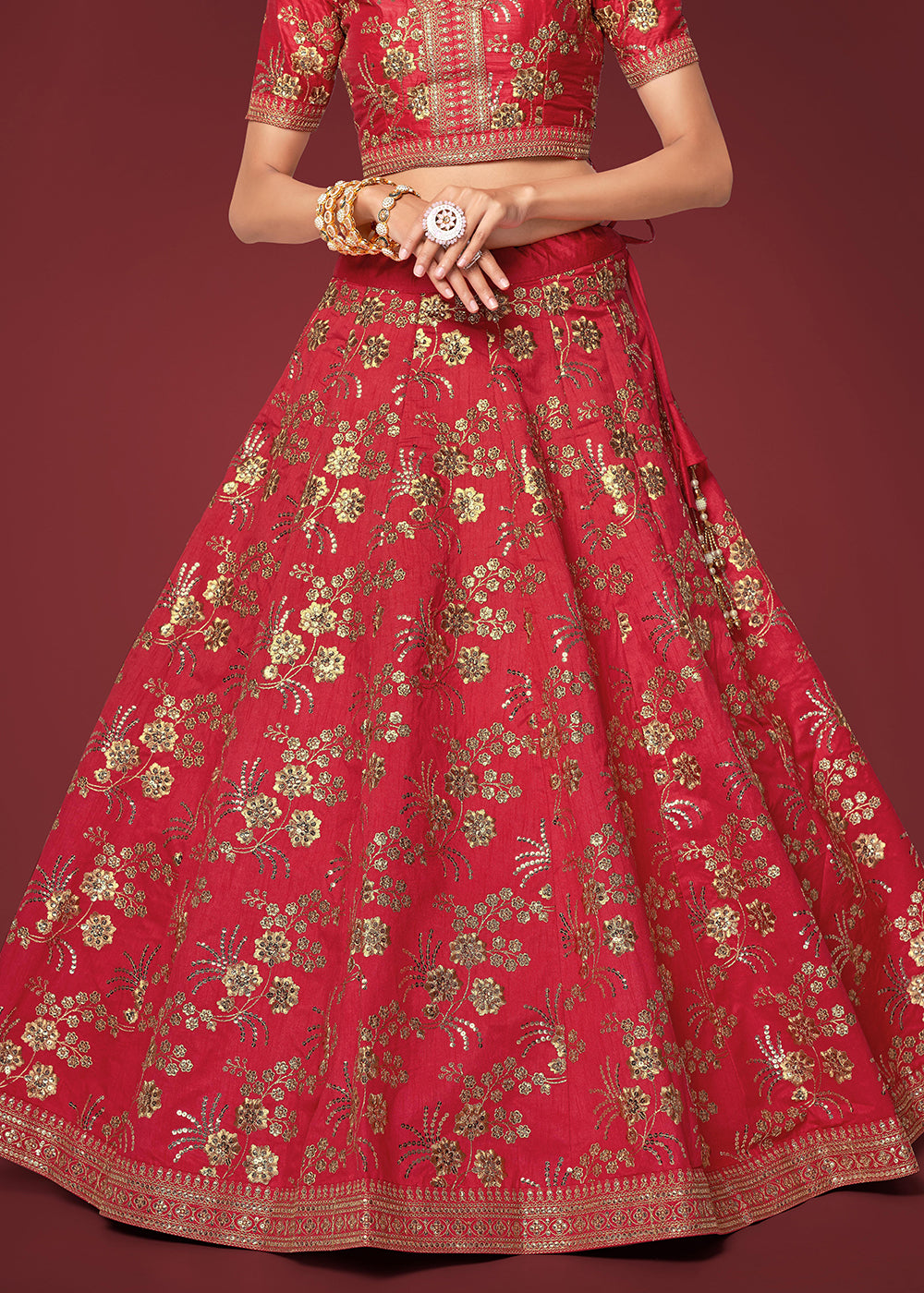 Buy Now Sequins & Zari Embroidered Red Silk Designer Lehenga Choli Online in USA, UK, Canada & Worldwide at Empress Clothing.