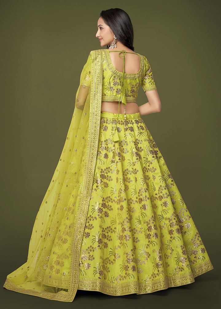 Buy Now Sequins & Zari Embroidered Green Silk Designer Lehenga Choli Online in USA, UK, Canada & Worldwide at Empress Clothing.